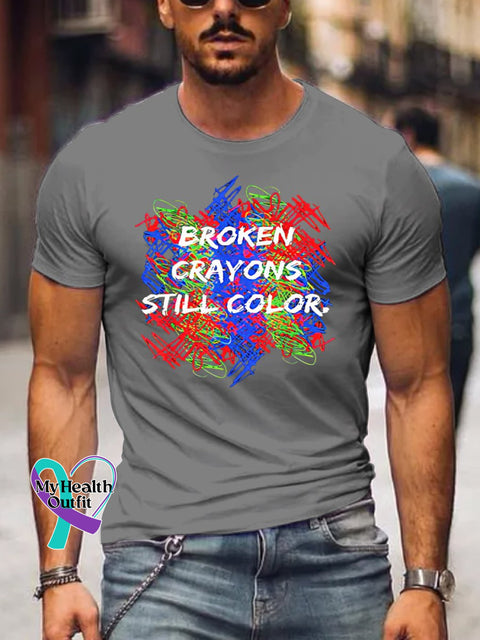 Men’s Broken Crayons Still Color Suicide Prevention Awareness Print T-Shirt Grey / S