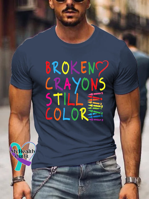 Men’s Broken Crayons Still Color Suicide Prevention Awareness Print T-Shirt Navy / S