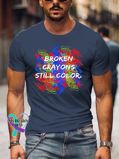 Men’s Broken Crayons Still Color Suicide Prevention Awareness Print T-Shirt Navy / S
