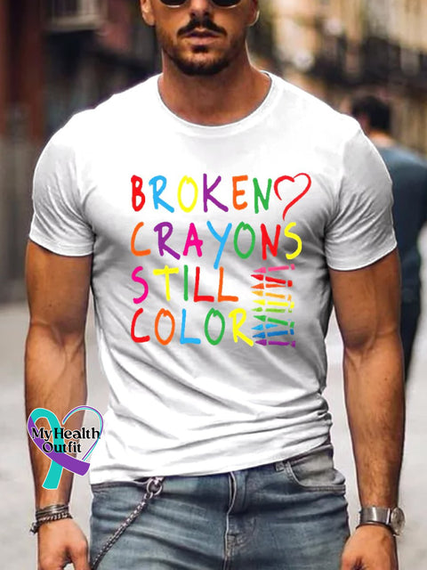 Men’s Broken Crayons Still Color Suicide Prevention Awareness Print T-Shirt White / S