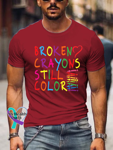 Men’s Broken Crayons Still Color Suicide Prevention Awareness Print T-Shirt Windred / S