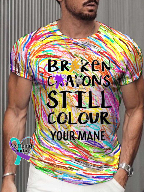 Men’s Broken Crayons Still Colour Custom Name Mental Health Motivational Print T-Shirt