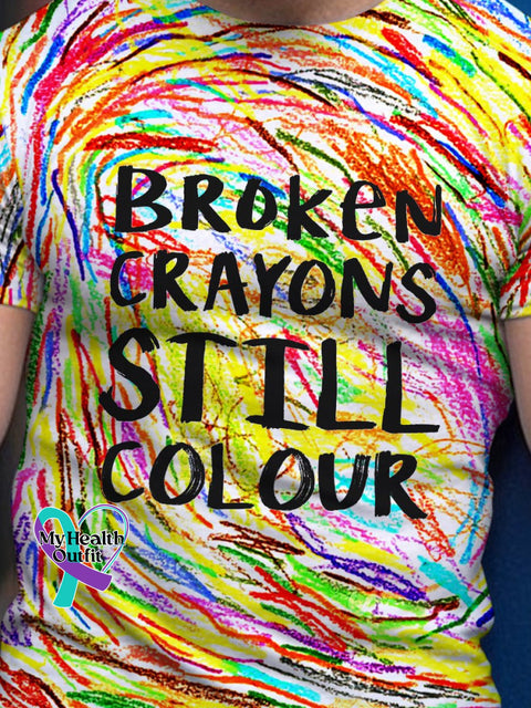 Men’s Broken Crayons Still Colour Mental Health Awareness Encourage Print Casual T-Shirt