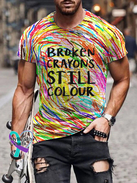 Men’s Broken Crayons Still Colour Mental Health Awareness Encourage Print Casual T-Shirt
