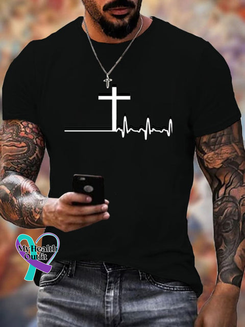 Men’s Casual Cross Print Short Sleeve T-Shirt Black / S