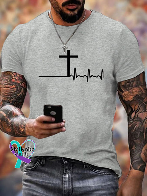 Men’s Casual Cross Print Short Sleeve T-Shirt Light Grey / S
