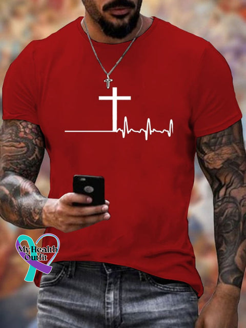 Men’s Casual Cross Print Short Sleeve T-Shirt Red / S