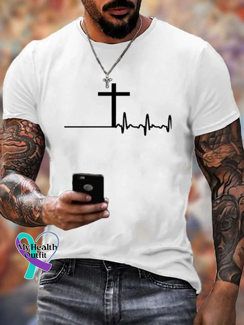 Men’s Casual Cross Print Short Sleeve T-Shirt White / S