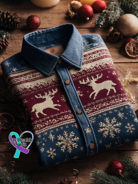 Men’s Christmas Art Print Long Sleeve Shirt As shown / XS