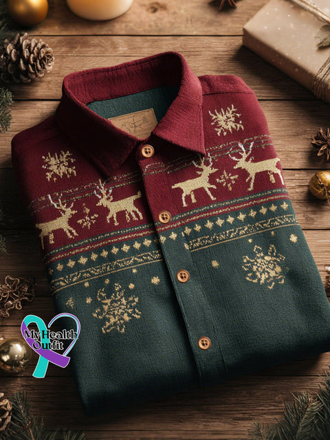 Men’s Christmas Art Print Long Sleeve Shirt As shown / XS