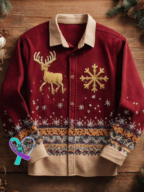 Men’s Christmas Art Print Long Sleeve Shirt As shown / XS