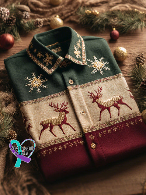 Men’s Christmas Art Print Long Sleeve Shirt As shown / XS