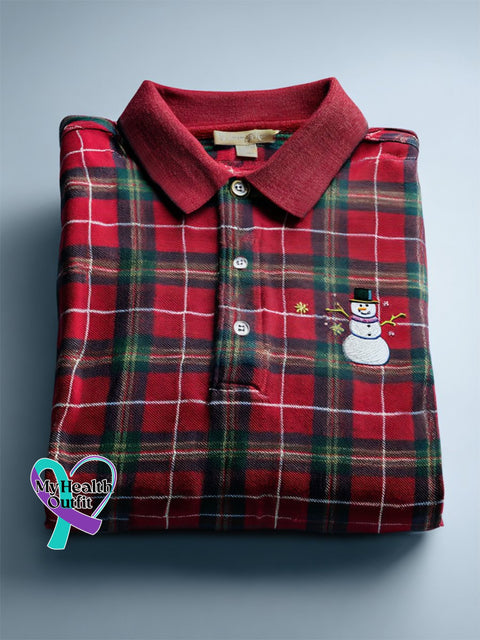 Men’s Christmas Plaid Long Sleeve Polo Shirt As shown / S