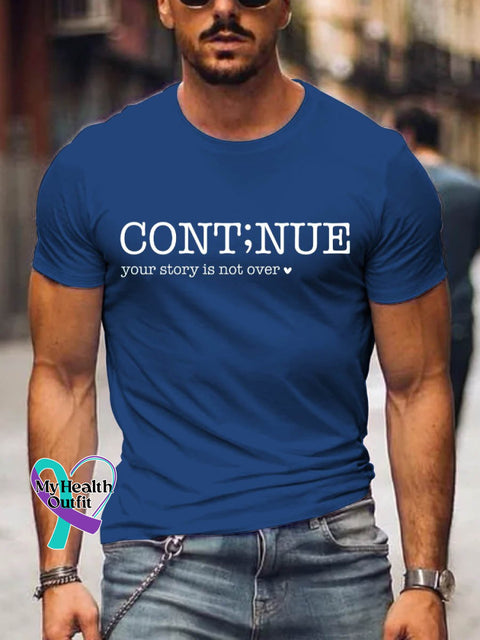 Men’s Continue Your Story Is Not Over Art Print Casual T-Shirt Blue / S