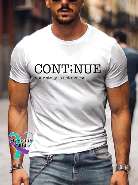 Men’s Continue Your Story Is Not Over Art Print Casual T-Shirt White / S