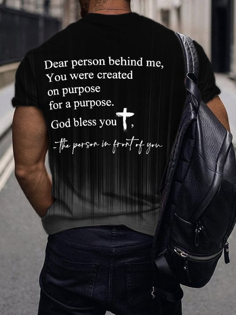 Men’s Dear Person Behind Me God Bless You Print T-Shirt