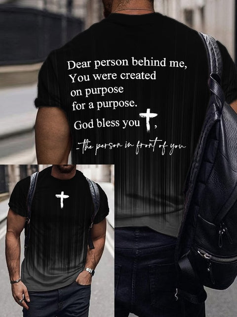 Men’s Dear Person Behind Me God Bless You Print T-Shirt Black / S