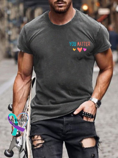 Men‘s Dear Person Behind Me You Matter Print Crew Neck T-Shirt Dark Grey / S