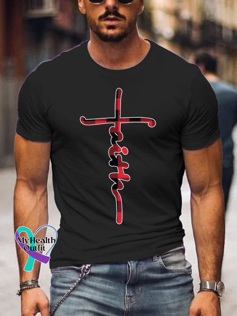Men’s Faith Cross Christmas Print T-Shirt Black / S