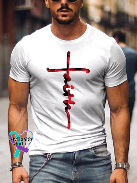 Men’s Faith Cross Christmas Print T-Shirt White / S