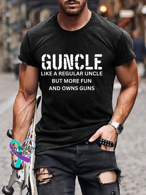 Men’s Guncle Like A Regular Uncle But More Fun And Owns Guns Letter Print Casual T-Shirt Black / S