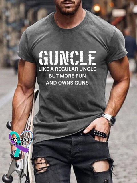 Men’s Guncle Like A Regular Uncle But More Fun And Owns Guns Letter Print Casual T-Shirt Grey / S