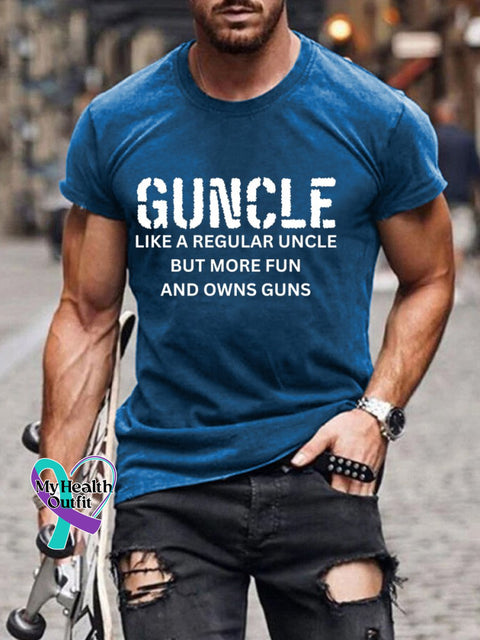 Men’s Guncle Like A Regular Uncle But More Fun And Owns Guns Letter Print Casual T-Shirt Navy