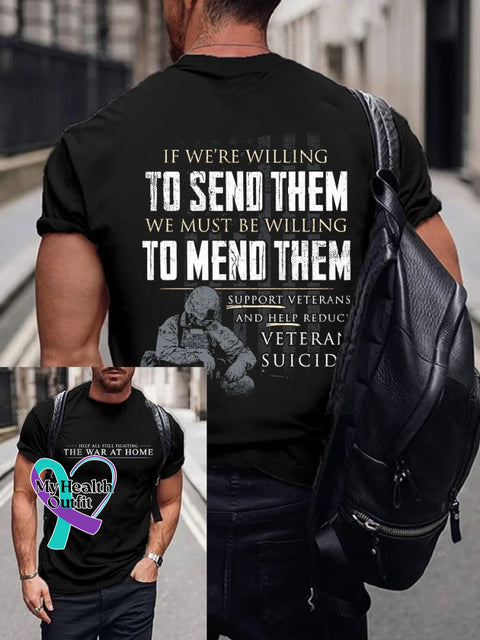 Men’s Help All Still Fighting The War At Home Art Pattern Print Casual T-Shirt Black / S