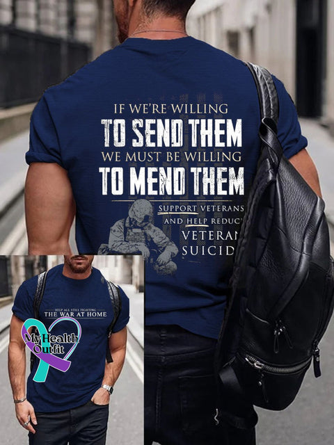 Men’s Help All Still Fighting The War At Home Art Pattern Print Casual T-Shirt Blue / S