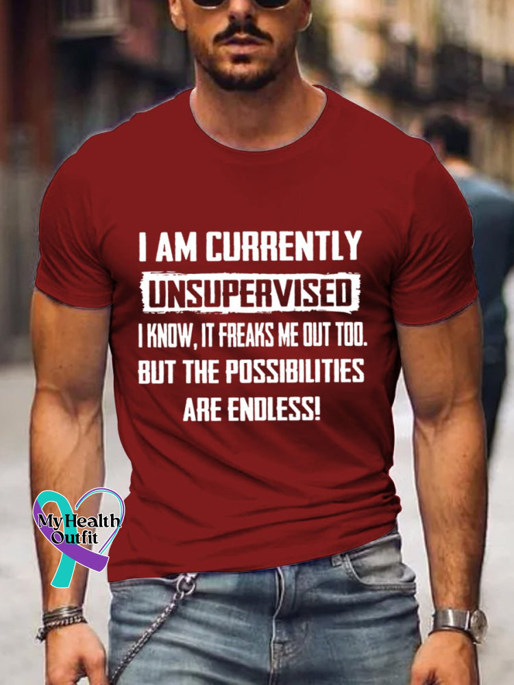 Men’s I’m Currently Unsupervised Art Print Casual T-Shirt Red / S