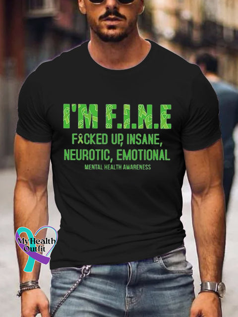 Men’s I’m Fine Art Print Casual T-Shirt Black / S