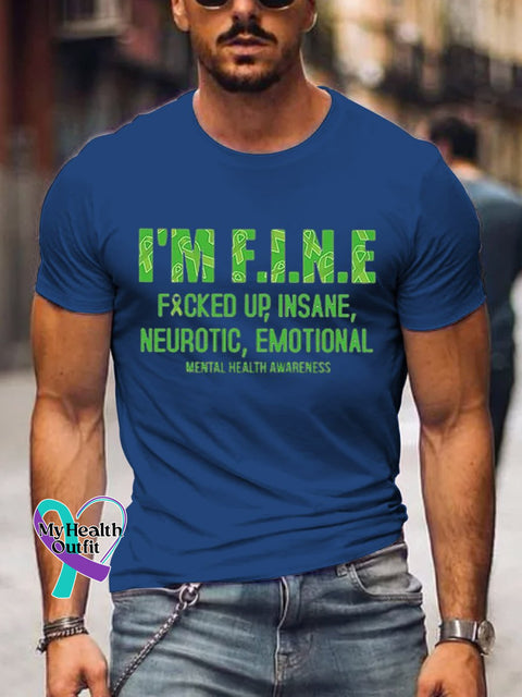 Men’s I’m Fine Art Print Casual T-Shirt Blue / S