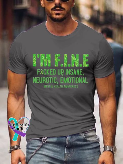 Men’s I’m Fine Art Print Casual T-Shirt Grey / S