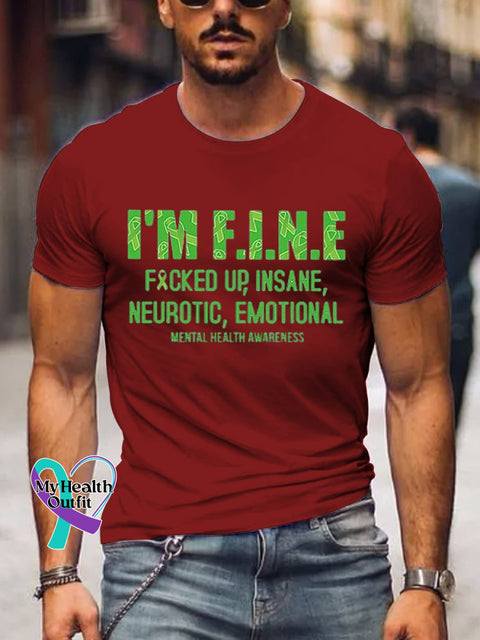Men’s I’m Fine Art Print Casual T-Shirt Red / S
