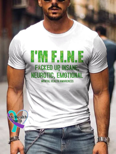Men’s I’m Fine Art Print Casual T-Shirt White / S