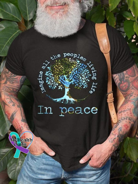 Men’s Imagine All The People Living Life Tree Of Art Print Casual T-Shirt Black / S