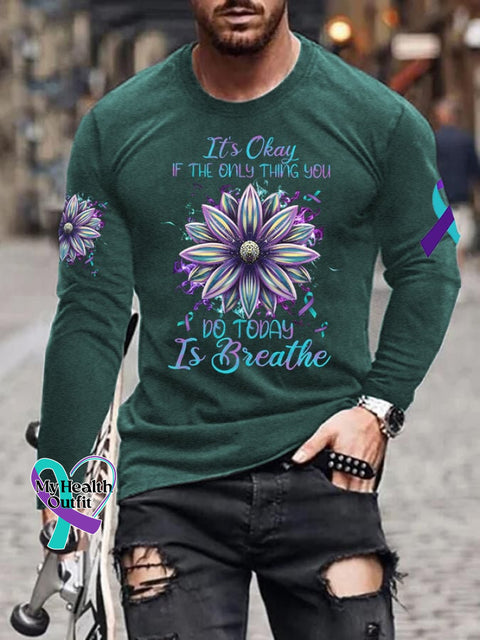 Men’s It’s Okay If The Only Thing You Can Do Today Is Breathe Print T-Shirt Army Green / S