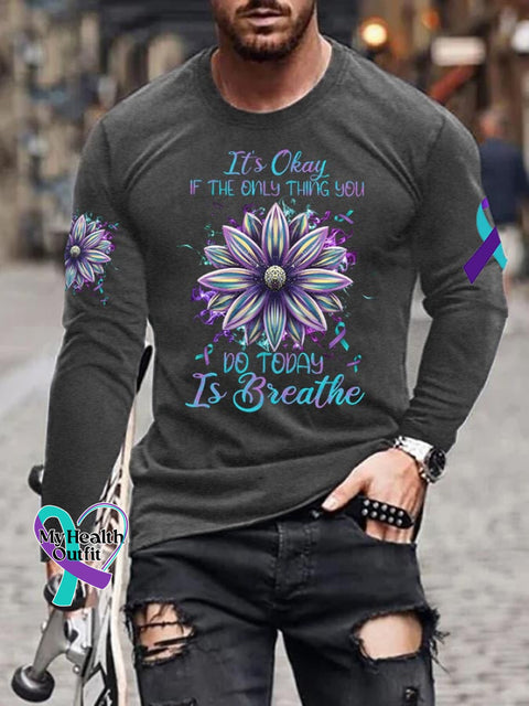 Men’s It’s Okay If The Only Thing You Can Do Today Is Breathe Print T-Shirt Dark Grey / S