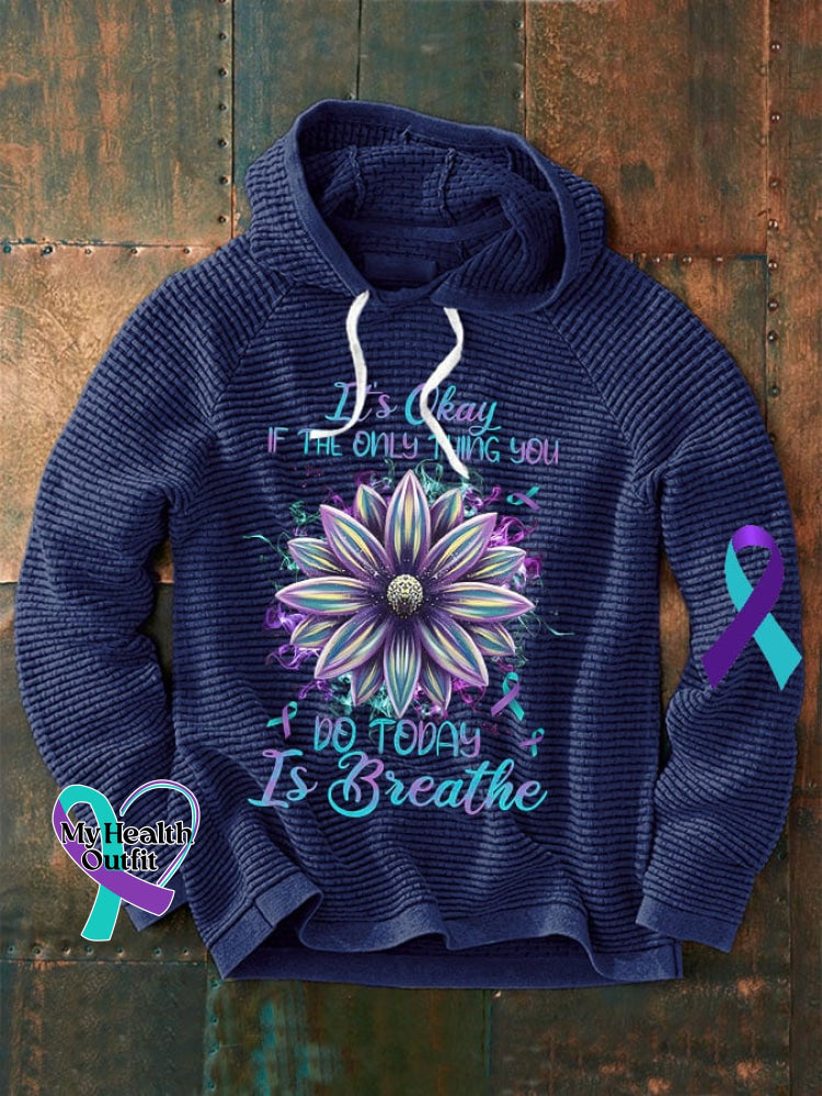 Men’s It’s Okay If The Only Thing You Can Do Today Is Breathe Print Waffle Hoodie Navy / S