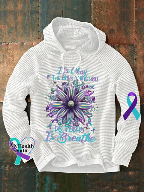Men’s It’s Okay If The Only Thing You Can Do Today Is Breathe Print Waffle Hoodie White / S