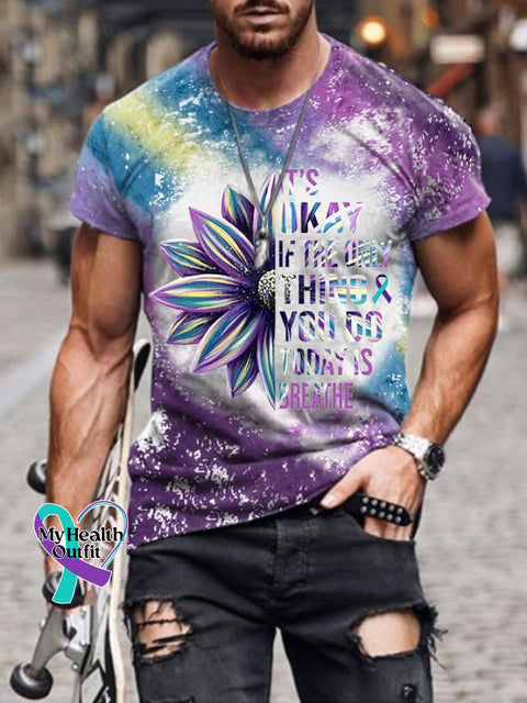 Men’s It’s Okay If The Only Thing You Do Today Is Breathe Print Casual T-Shirt Multicolor / S