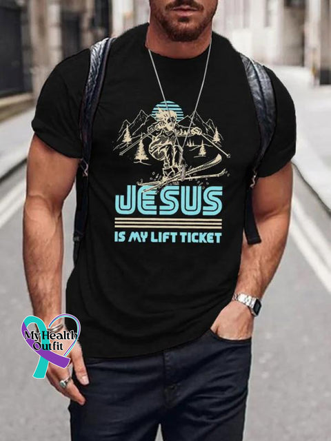 Men’s Jesus Is My Life Ticket Art Print Casual T-Shirt Black / S