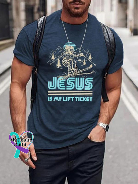 Men’s Jesus Is My Life Ticket Art Print Casual T-Shirt Blue / S