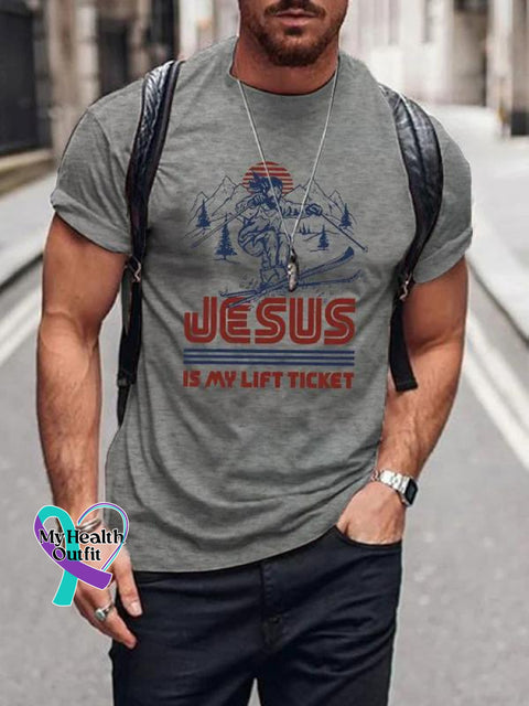 Men’s Jesus Is My Life Ticket Art Print Casual T-Shirt Grey / S