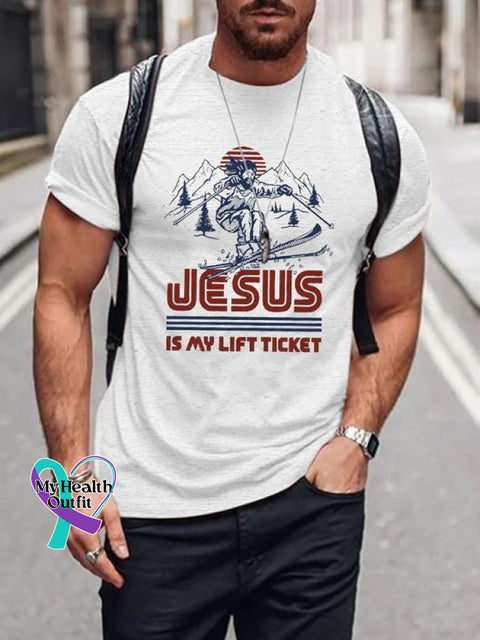 Men’s Jesus Is My Life Ticket Art Print Casual T-Shirt White / S