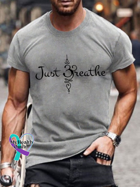 Men’s Just Breathe Print T-Shirt Light Grey / S