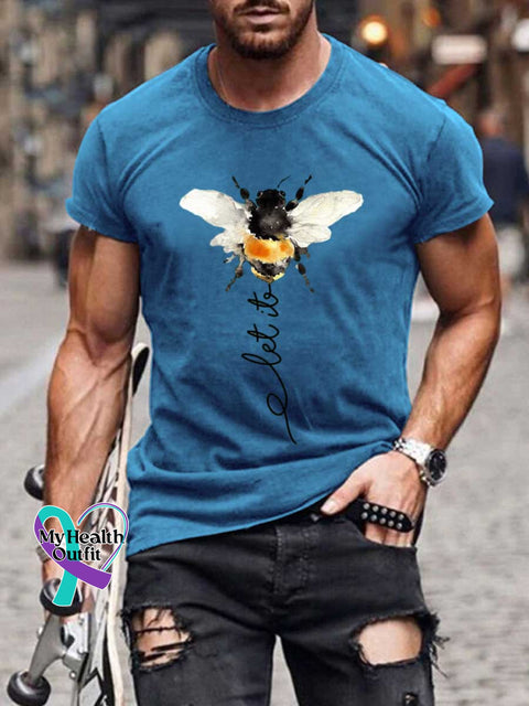 Men’s Let It Bee Pattern Art Print Casual Cotton T-shirt Blue / S