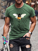 Men’s Let It Bee Pattern Art Print Casual Cotton T-shirt DarkGreen / S