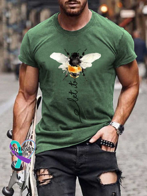 Men’s Let It Bee Pattern Art Print Casual Cotton T-shirt DarkGreen / S