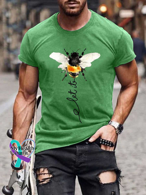 Men’s Let It Bee Pattern Art Print Casual Cotton T-shirt Green / S